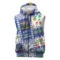 Northern Mariana Islands Christmas Sleeveless Zip Hoodie Festive Beach Vibes LT05 Blue - Polynesian Pride