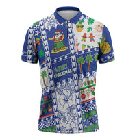 Northern Mariana Islands Christmas Zipper Polo Shirt Festive Beach Vibes LT05 Blue - Polynesian Pride