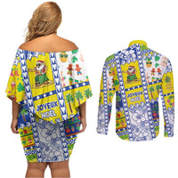 New Caledonia Christmas Couples Matching Off Shoulder Short Dress and Long Sleeve Button Shirt Festive Beach Vibes - Polynesian Pride