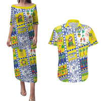 New Caledonia Christmas Couples Matching Puletasi and Hawaiian Shirt Festive Beach Vibes - Polynesian Pride