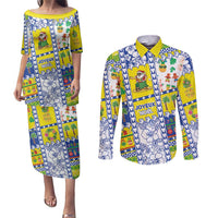 New Caledonia Christmas Couples Matching Puletasi and Long Sleeve Button Shirt Festive Beach Vibes LT05 Yellow - Polynesian Pride