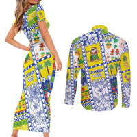 New Caledonia Christmas Couples Matching Short Sleeve Bodycon Dress and Long Sleeve Button Shirt Festive Beach Vibes LT05 - Polynesian Pride