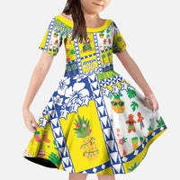 New Caledonia Christmas Kid Short Sleeve Dress Festive Beach Vibes LT05 KID Yellow - Polynesian Pride