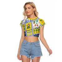 New Caledonia Christmas Raglan Cropped T Shirt Festive Beach Vibes LT05 Female Yellow - Polynesian Pride