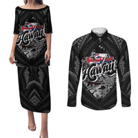 Hawaii November 28th Couples Matching Puletasi and Long Sleeve Button Shirt Kanaka Maoli Tribal Pattern LT05 Black - Polynesian Pride