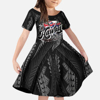 Hawaii November 28th Kid Short Sleeve Dress Kanaka Maoli Tribal Pattern LT05 KID Black - Polynesian Pride