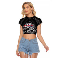 Hawaii November 28th Raglan Cropped T Shirt Kanaka Maoli Tribal Pattern LT05 Female Black - Polynesian Pride