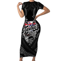 Hawaii November 28th Short Sleeve Bodycon Dress Kanaka Maoli Tribal Pattern LT05 Long Dress Black - Polynesian Pride