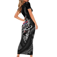 Hawaii November 28th Short Sleeve Bodycon Dress Kanaka Maoli Tribal Pattern LT05 - Polynesian Pride