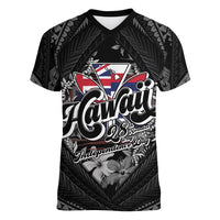Hawaii November 28th Women V-Neck T-Shirt Kanaka Maoli Tribal Pattern LT05 Female Black - Polynesian Pride