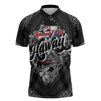 Hawaii November 28th Zipper Polo Shirt Kanaka Maoli Tribal Pattern LT05 Black - Polynesian Pride