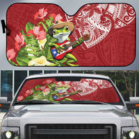 Puerto Rico Coqui Frog Auto Sun Shade Tropical Flowers Polynesian Style - Polynesian Pride