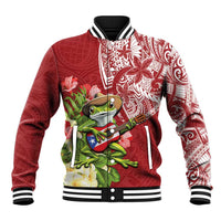 Puerto Rico Coqui Frog Baseball Jacket Tropical Flowers Polynesian Style LT05 Unisex Red - Polynesian Pride