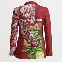Puerto Rico Coqui Frog Blazer Tropical Flowers Polynesian Style - Polynesian Pride