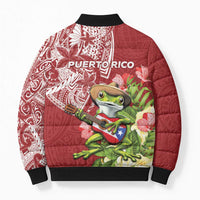 Puerto Rico Coqui Frog Bomber Puffer Jacket Tropical Flowers Polynesian Style LT05 - Polynesian Pride