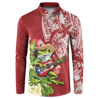 Puerto Rico Coqui Frog Button Sweatshirt Tropical Flowers Polynesian Style LT05 Red - Polynesian Pride