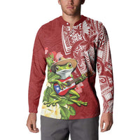 Puerto Rico Coqui Frog Button Sweatshirt Tropical Flowers Polynesian Style LT05 - Polynesian Pride