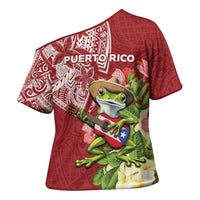 Puerto Rico Coqui Frog Cross Shoulder Shirt Tropical Flowers Polynesian Style LT05 - Polynesian Pride