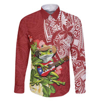 Puerto Rico Coqui Frog Family Matching Long Sleeve Bodycon Dress and Hawaiian Shirt Tropical Flowers Polynesian Style - Polynesian Pride