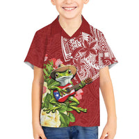 Puerto Rico Coqui Frog Family Matching Long Sleeve Bodycon Dress and Hawaiian Shirt Tropical Flowers Polynesian Style - Polynesian Pride