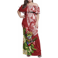 Puerto Rico Coqui Frog Family Matching Off Shoulder Maxi Dress and Hawaiian Shirt Tropical Flowers Polynesian Style - Polynesian Pride