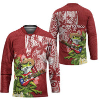 Puerto Rico Coqui Frog Hockey Jersey Tropical Flowers Polynesian Style LT05 - Polynesian Pride