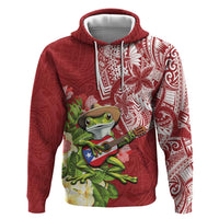 Puerto Rico Coqui Frog Hoodie Tropical Flowers Polynesian Style LT05 Pullover Hoodie Red - Polynesian Pride