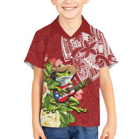 Puerto Rico Coqui Frog Kid Hawaiian Shirt Tropical Flowers Polynesian Style LT05 Kid Red - Polynesian Pride
