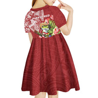 Puerto Rico Coqui Frog Kid Short Sleeve Dress Tropical Flowers Polynesian Style LT05 - Polynesian Pride