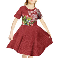 Puerto Rico Coqui Frog Kid Short Sleeve Dress Tropical Flowers Polynesian Style LT05 - Polynesian Pride