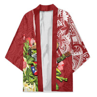 Puerto Rico Coqui Frog Kimono Tropical Flowers Polynesian Style LT05 Unisex Red - Polynesian Pride