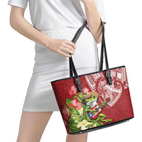 Puerto Rico Coqui Frog Leather Tote Bag Tropical Flowers Polynesian Style - Polynesian Pride
