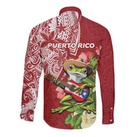 Puerto Rico Coqui Frog Long Sleeve Button Shirt Tropical Flowers Polynesian Style LT05 - Polynesian Pride