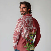 Puerto Rico Coqui Frog Long Sleeve Polo Shirt Tropical Flowers Polynesian Style LT05 - Polynesian Pride