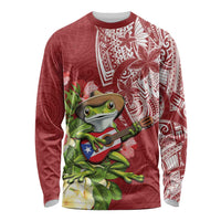 Puerto Rico Coqui Frog Long Sleeve Shirt Tropical Flowers Polynesian Style LT05 Unisex Red - Polynesian Pride