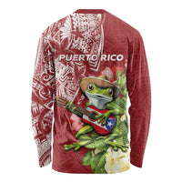 Puerto Rico Coqui Frog Long Sleeve Shirt Tropical Flowers Polynesian Style LT05 - Polynesian Pride