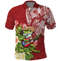 Puerto Rico Coqui Frog Polo Shirt Tropical Flowers Polynesian Style LT05 Red - Polynesian Pride