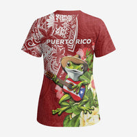 Puerto Rico Coqui Frog Scrub Top Tropical Flowers Polynesian Style LT05 - Polynesian Pride