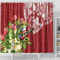 Puerto Rico Coqui Frog Shower Curtain Tropical Flowers Polynesian Style - Polynesian Pride