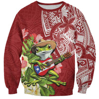 Puerto Rico Coqui Frog Sweatshirt Tropical Flowers Polynesian Style LT05 Unisex Red - Polynesian Pride