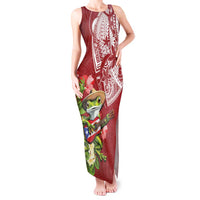 Puerto Rico Coqui Frog Tank Maxi Dress Tropical Flowers Polynesian Style LT05 Women Red - Polynesian Pride