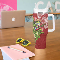 Puerto Rico Coqui Frog Tumbler With Handle Tropical Flowers Polynesian Style - Polynesian Pride