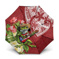 Puerto Rico Coqui Frog Umbrella Tropical Flowers Polynesian Style LT05 One Size Folded 11.42 inch Opened Diameter 37.4 inch Red - Polynesian Pride