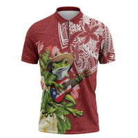 Puerto Rico Coqui Frog Zipper Polo Shirt Tropical Flowers Polynesian Style LT05 Red - Polynesian Pride