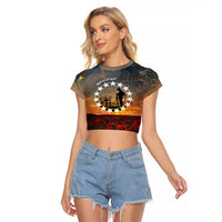 Cook Islands ANZAC Day Raglan Cropped T Shirt Lest We Forget LT05 Female Grey - Polynesian Pride