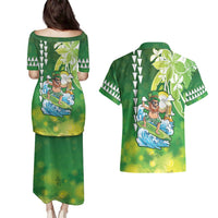 Hawaii Saint Patrick's Day Couples Matching Puletasi and Hawaiian Shirt Funny Surfing Leprechaun LT05 - Polynesian Pride