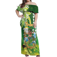 Hawaii Saint Patrick's Day Off Shoulder Maxi Dress Funny Surfing Leprechaun LT05 Women Green - Polynesian Pride
