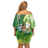 Hawaii Saint Patrick's Day Off Shoulder Short Dress Funny Surfing Leprechaun LT05 - Polynesian Pride