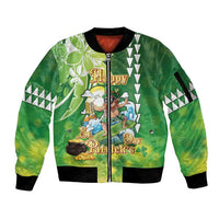 Hawaii Saint Patrick's Day Sleeve Zip Bomber Jacket Funny Surfing Leprechaun LT05 Unisex Green - Polynesian Pride