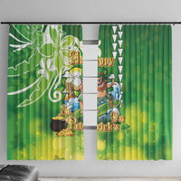 Hawaii Saint Patrick's Day Window Curtain Funny Surfing Leprechaun LT05 With Hooks Green - Polynesian Pride